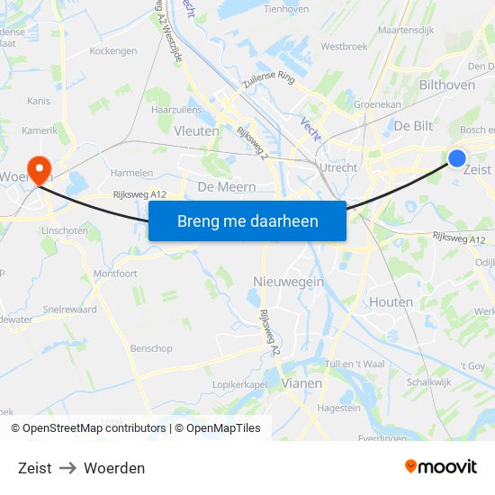 Zeist to Woerden map