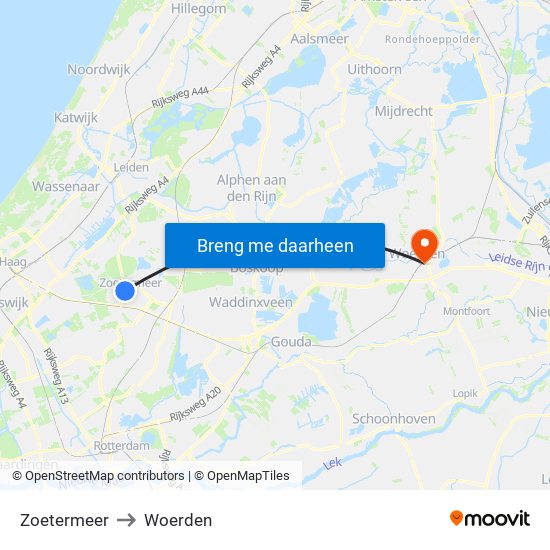 Zoetermeer to Woerden map