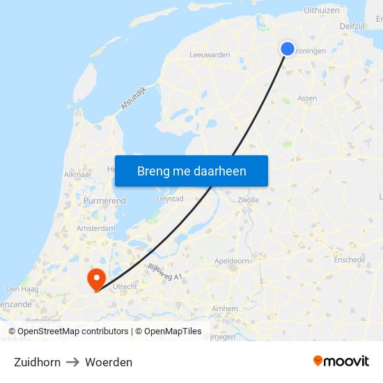 Zuidhorn to Woerden map
