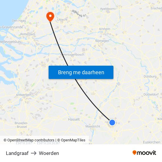 Landgraaf to Woerden map