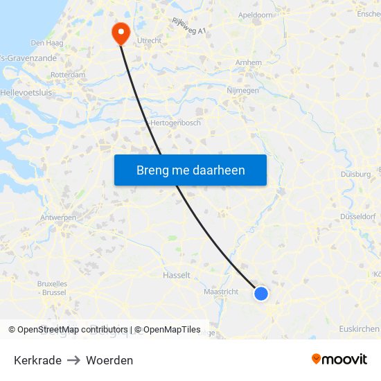Kerkrade to Woerden map