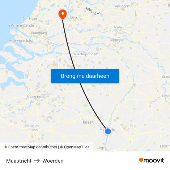 Maastricht to Woerden map