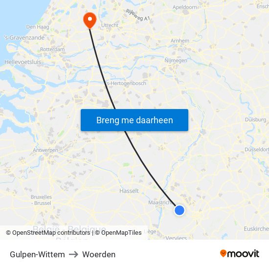 Gulpen-Wittem to Woerden map