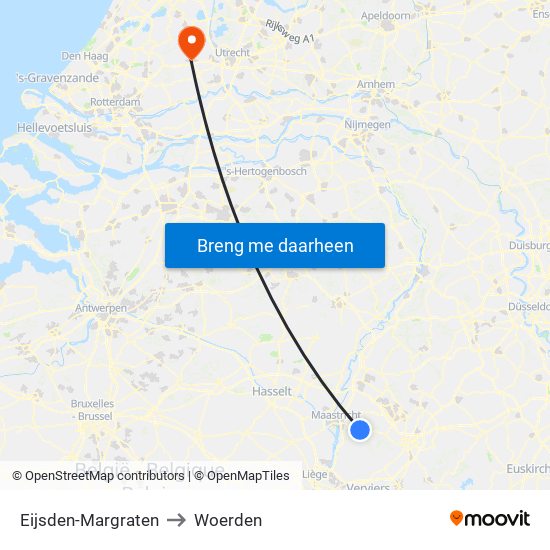 Eijsden-Margraten to Woerden map