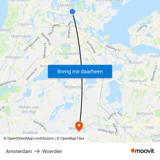 Amsterdam to Woerden map