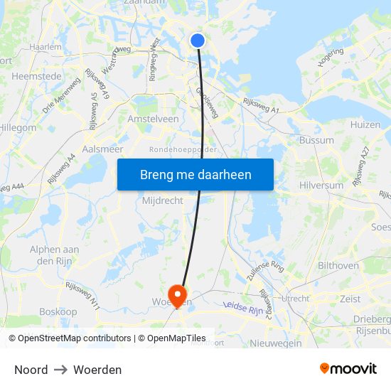 Noord to Woerden map