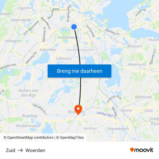 Zuid to Woerden map