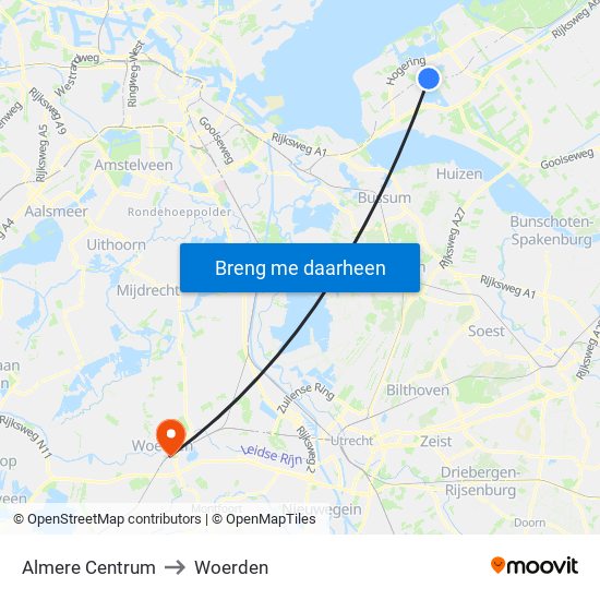 Almere Centrum to Woerden map