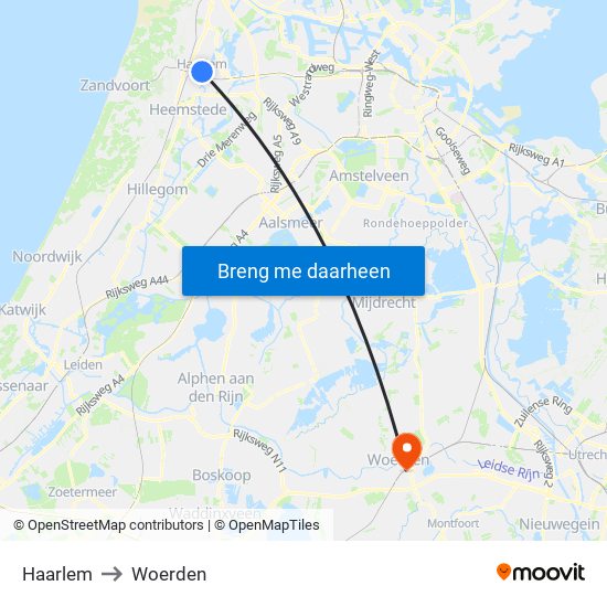 Haarlem to Woerden map