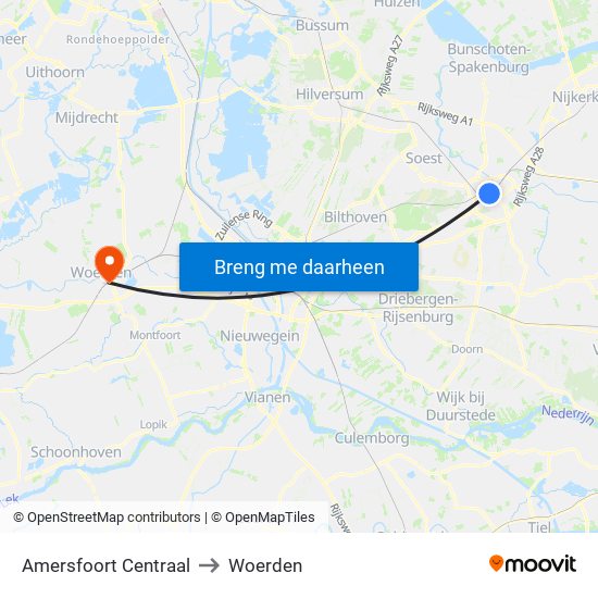 Amersfoort Centraal to Woerden map
