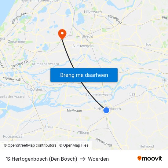 'S-Hertogenbosch (Den Bosch) to Woerden map