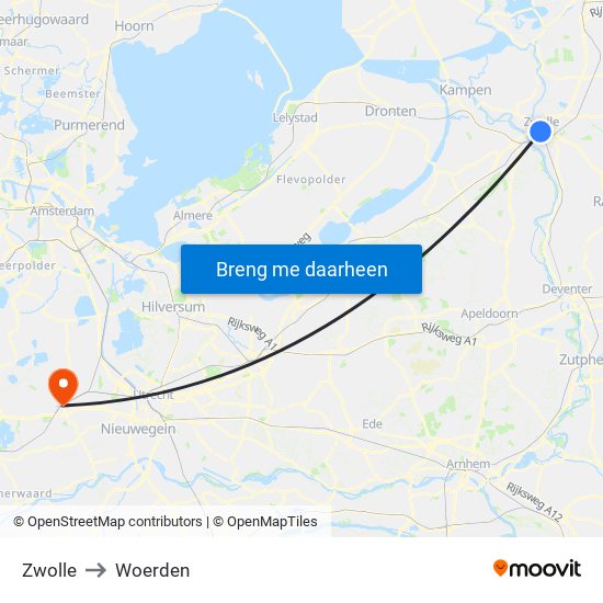 Zwolle to Woerden map