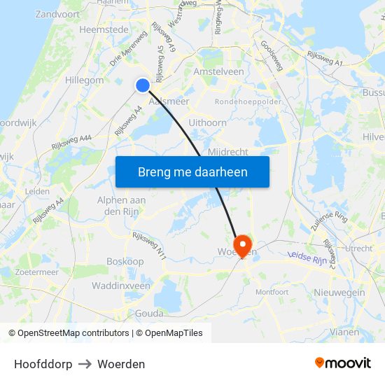 Hoofddorp to Woerden map