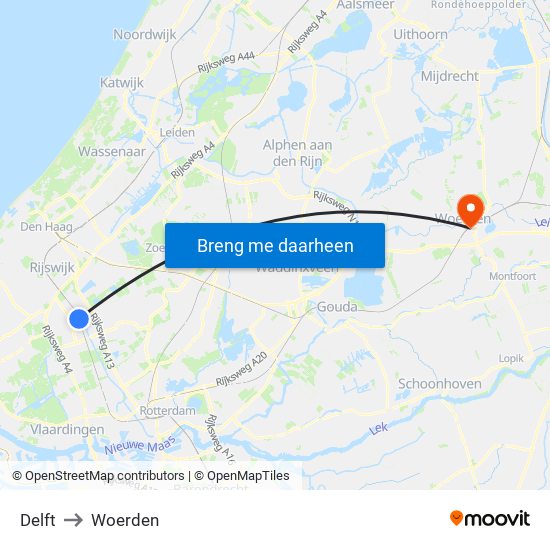 Delft to Woerden map