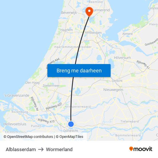 Alblasserdam to Wormerland map