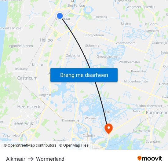 Alkmaar to Wormerland map