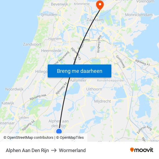 Alphen Aan Den Rijn to Wormerland map