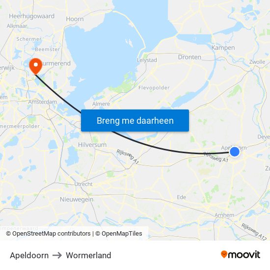 Apeldoorn to Wormerland map