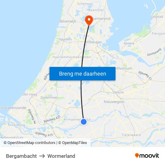 Bergambacht to Wormerland map