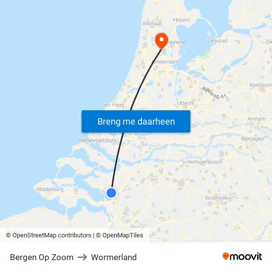 Bergen Op Zoom to Wormerland map