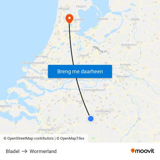 Bladel to Wormerland map