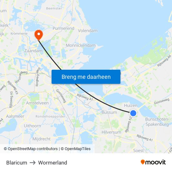 Blaricum to Wormerland map