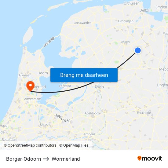 Borger-Odoorn to Wormerland map