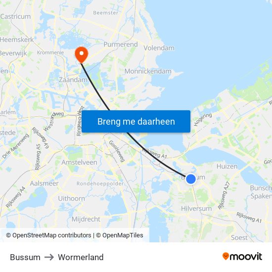 Bussum to Wormerland map