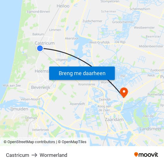 Castricum to Wormerland map