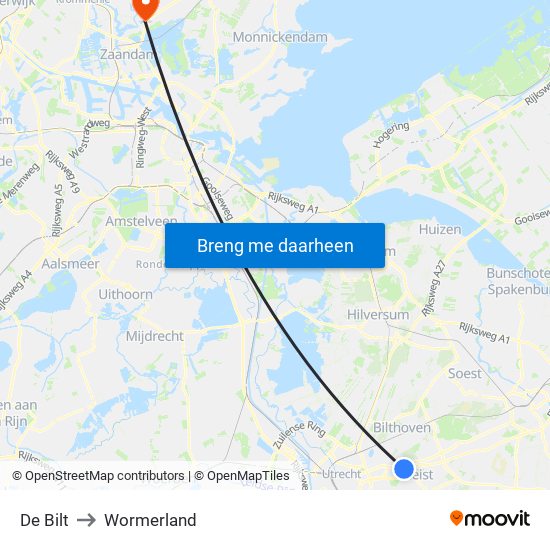 De Bilt to Wormerland map
