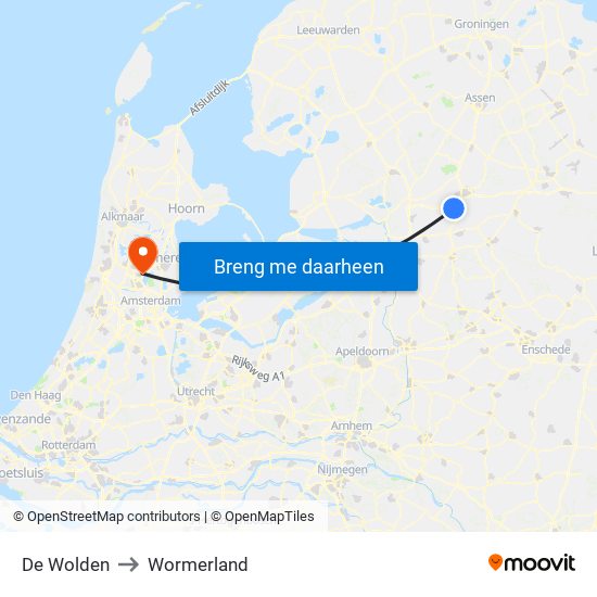 De Wolden to Wormerland map