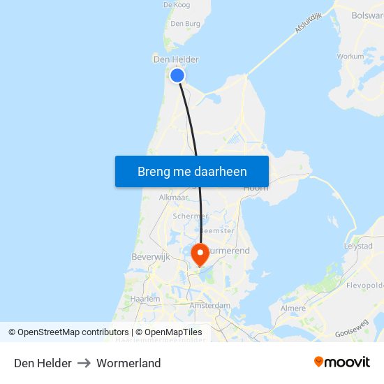 Den Helder to Wormerland map