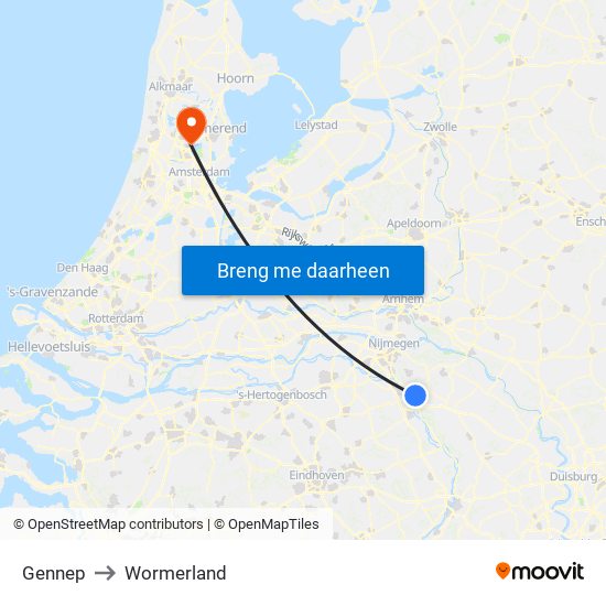 Gennep to Wormerland map