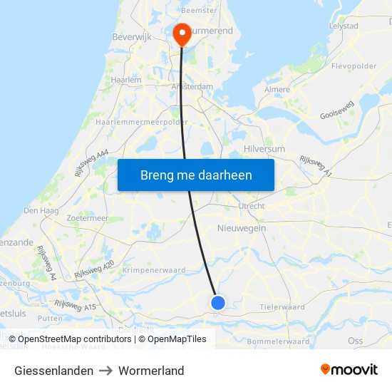 Giessenlanden to Wormerland map