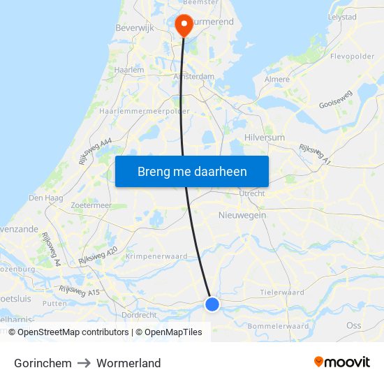 Gorinchem to Wormerland map