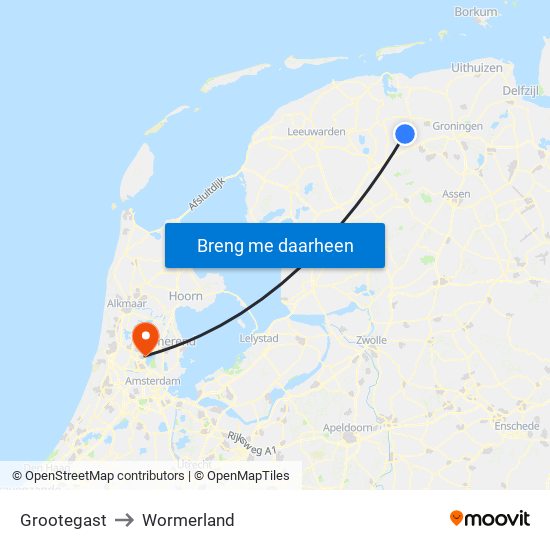 Grootegast to Wormerland map