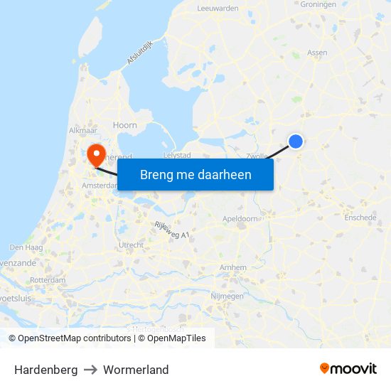 Hardenberg to Wormerland map