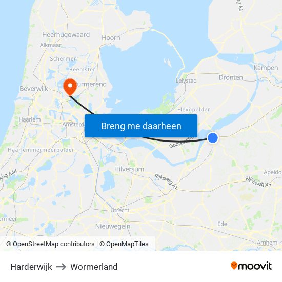 Harderwijk to Wormerland map