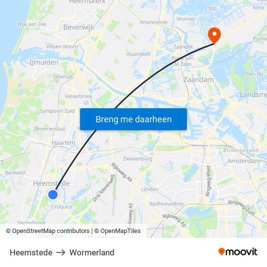 Heemstede to Wormerland map
