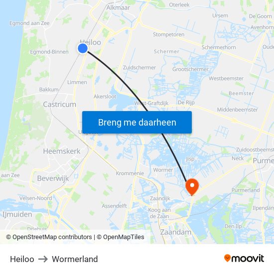 Heiloo to Wormerland map