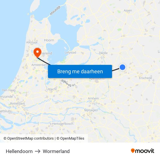 Hellendoorn to Wormerland map