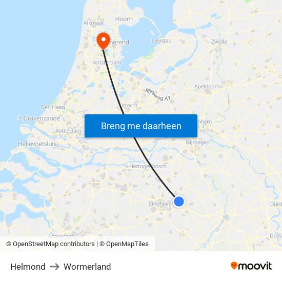Helmond to Wormerland map