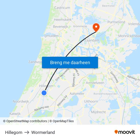 Hillegom to Wormerland map