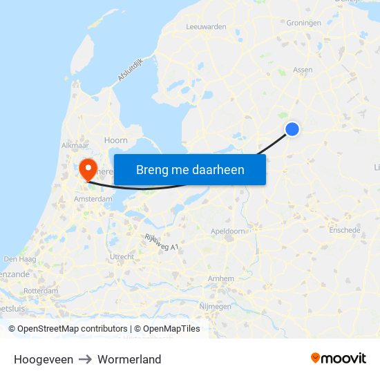 Hoogeveen to Wormerland map