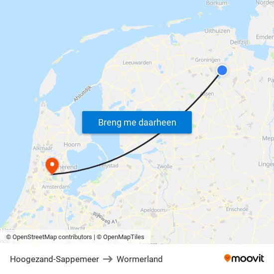 Hoogezand-Sappemeer to Wormerland map