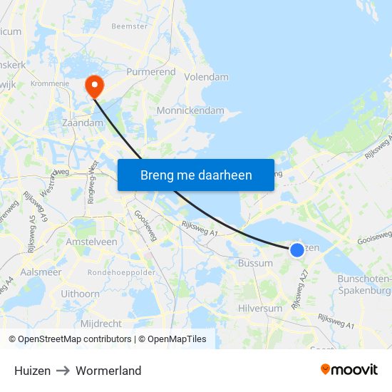 Huizen to Wormerland map