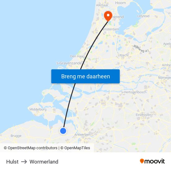 Hulst to Wormerland map