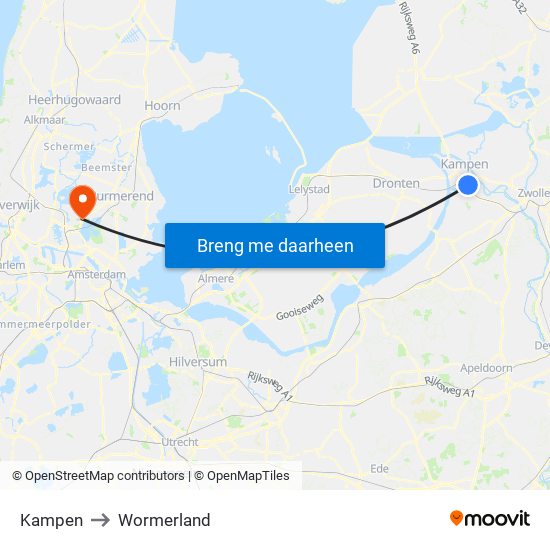 Kampen to Wormerland map