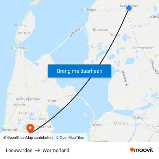 Leeuwarden to Wormerland map