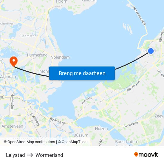 Lelystad to Wormerland map